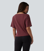 Boat Neck Short Sleeve Work Pima Cotton T-Shirt — New Maroon — view 2