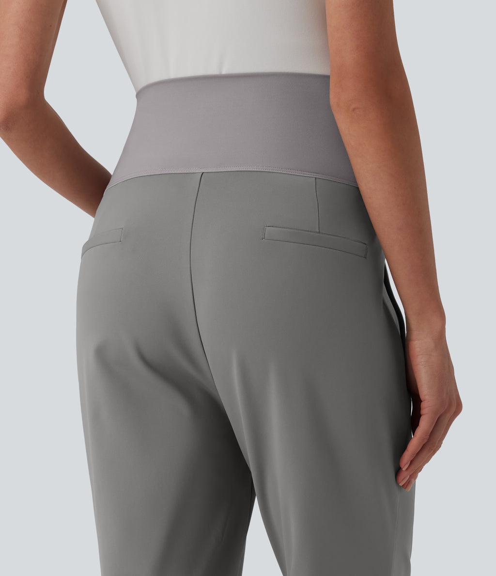 Super High Waisted Work Maternity Flare Trousers with Zipper Pockets — Silent Storm — view 5