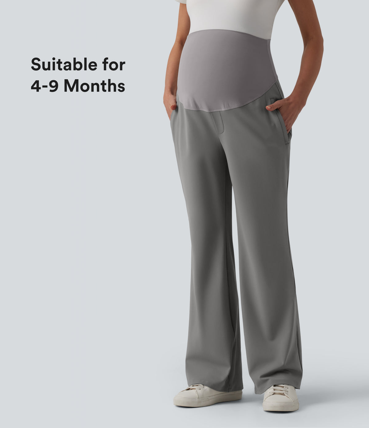 Super High Waisted Work Maternity Flare Trousers with Zipper Pockets — Silent Storm — view 1