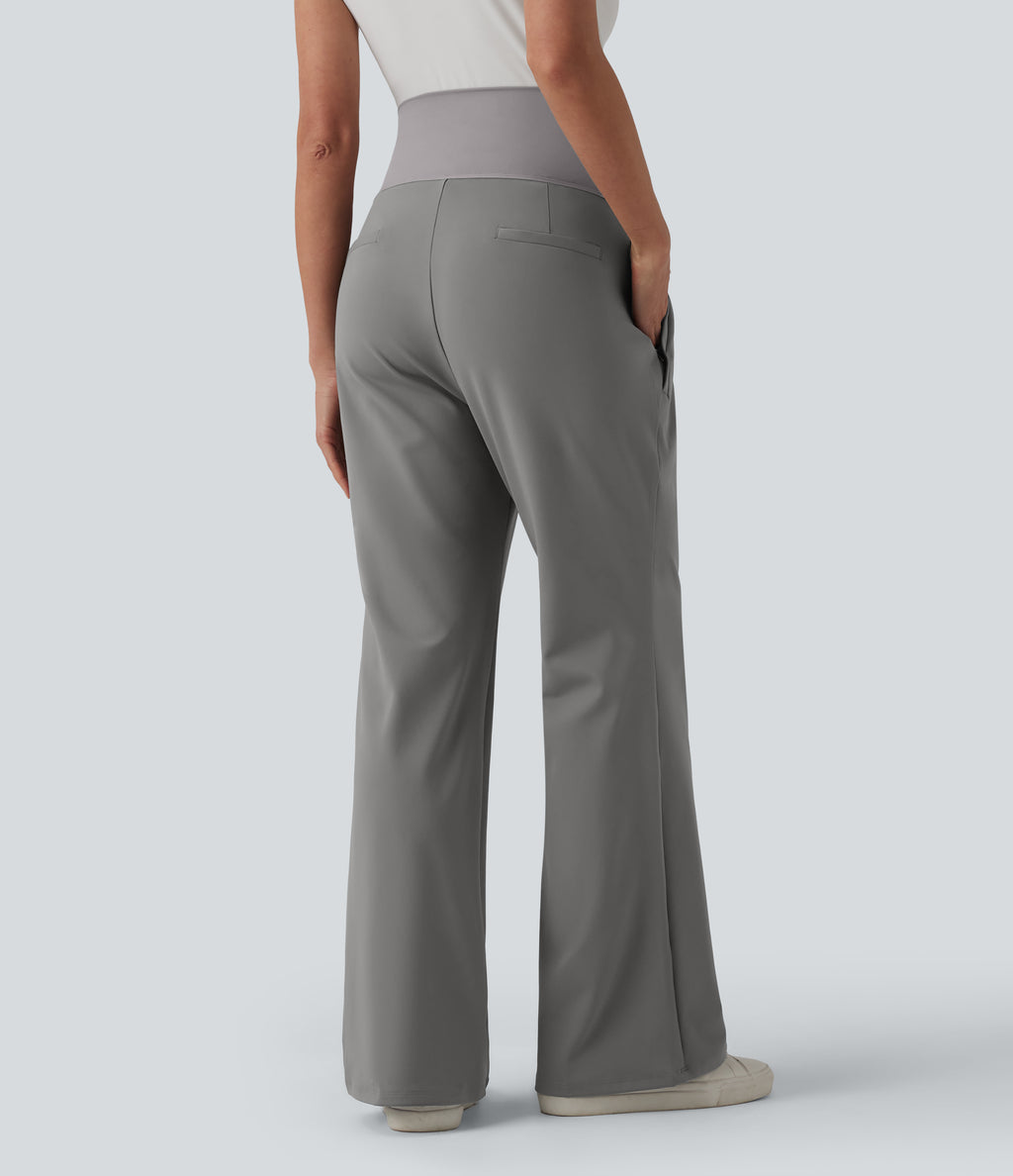 Super High Waisted Work Maternity Flare Trousers with Zipper Pockets — Silent Storm — view 2