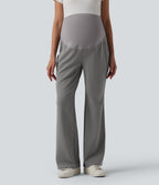 Super High Waisted Work Maternity Flare Trousers with Zipper Pockets — Silent Storm — view 3