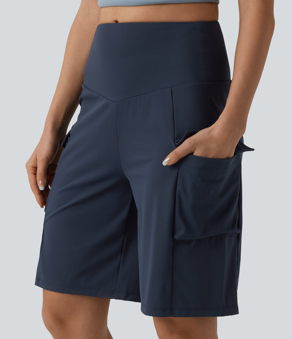 Mid Rise Cargo Yoga Baggy Shorts with Pockets — Deep Navy — view 6