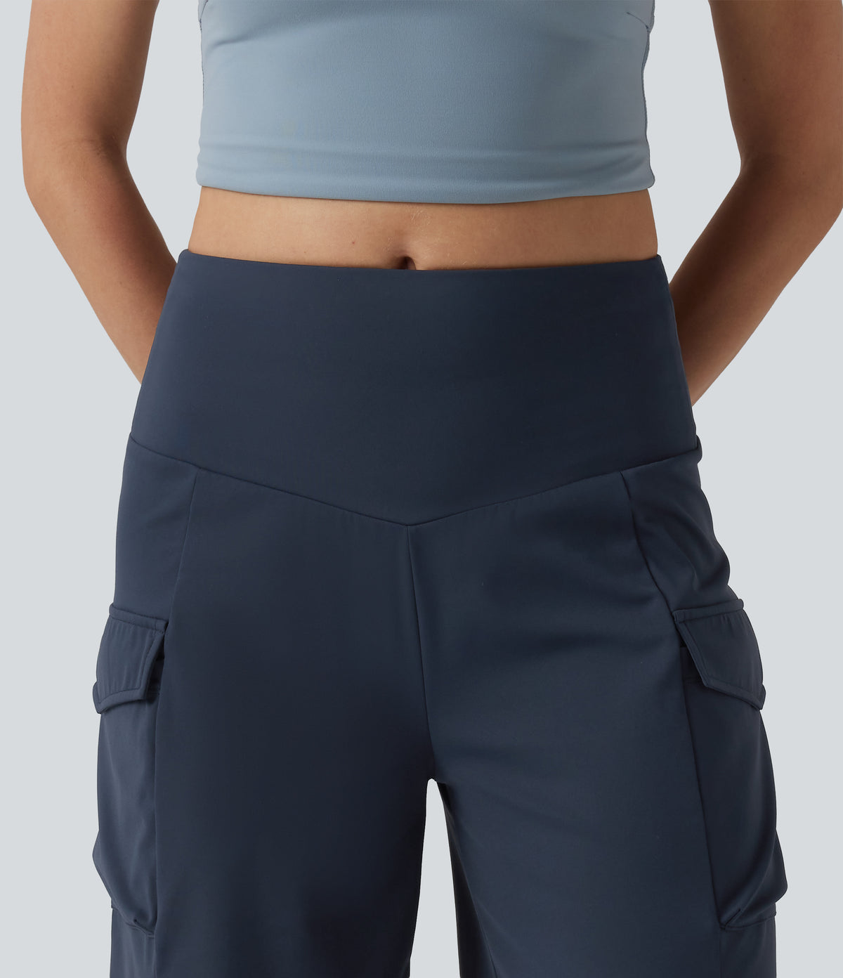 Mid Rise Cargo Yoga Baggy Shorts with Pockets — Deep Navy — view 5