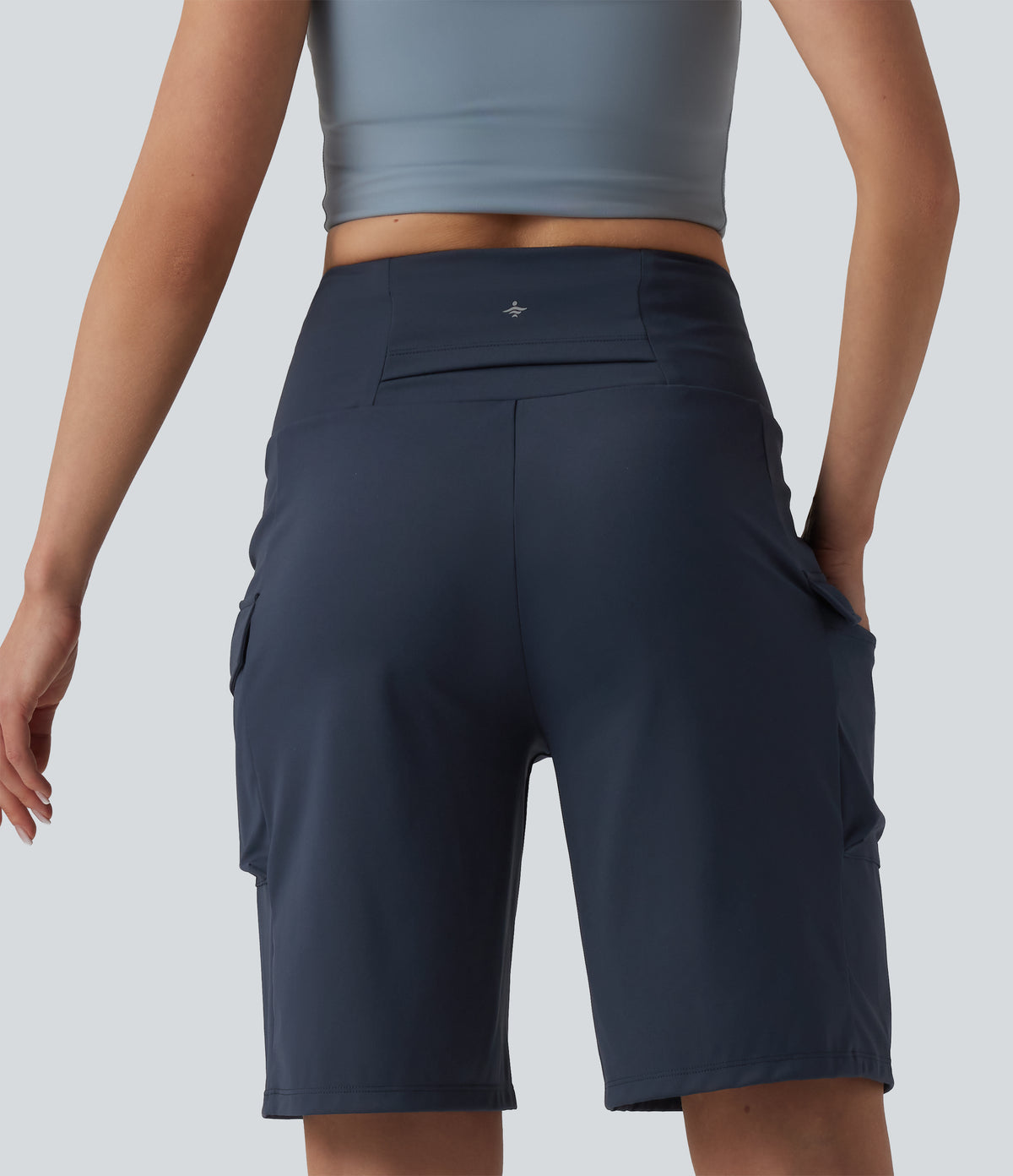 Mid Rise Cargo Yoga Baggy Shorts with Pockets — Deep Navy — view 2