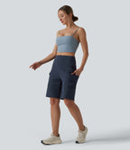 Mid Rise Cargo Yoga Baggy Shorts with Pockets — Deep Navy — view 7