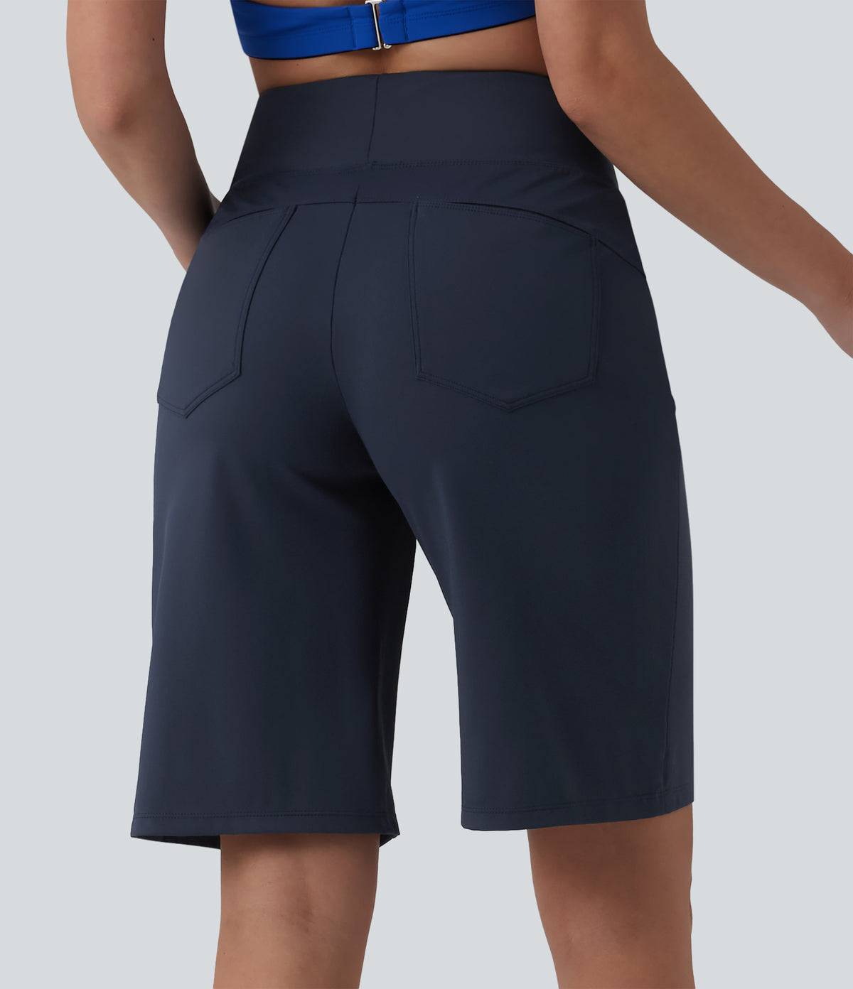 Airy High Waisted Tummy Control InstantCool Yoga Baggy Shorts with Pockets — Mood Indigo — view 2