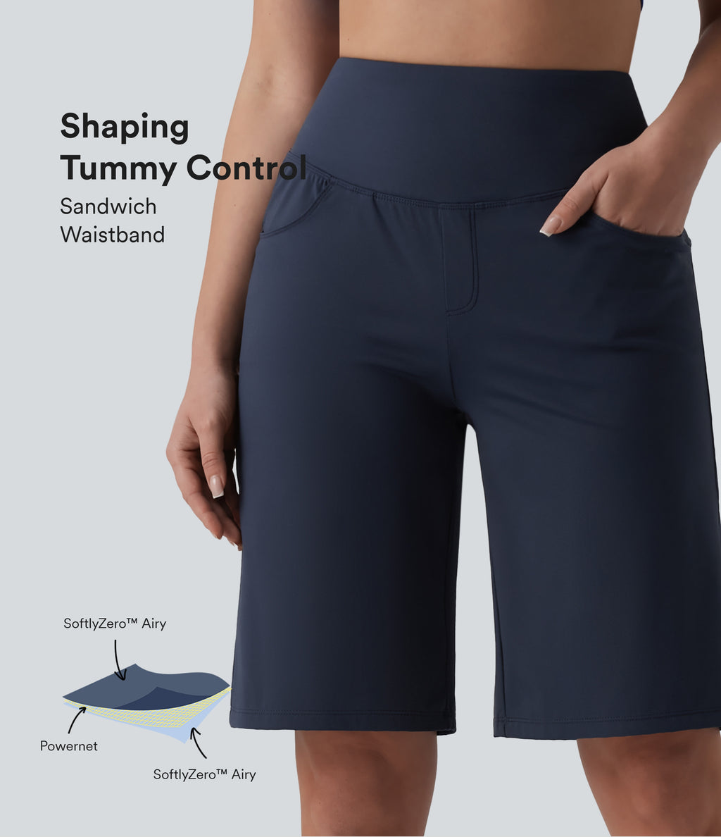 Airy High Waisted Tummy Control InstantCool Yoga Baggy Shorts with Pockets — Mood Indigo — view 1