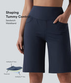 Airy High Waisted Tummy Control InstantCool Yoga Baggy Shorts with Pockets — Mood Indigo — view 1