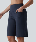 Airy High Waisted Tummy Control InstantCool Yoga Baggy Shorts with Pockets — Mood Indigo — view 3