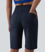 Airy High Waisted Tummy Control InstantCool Yoga Baggy Shorts with Pockets — Mood Indigo — view 5