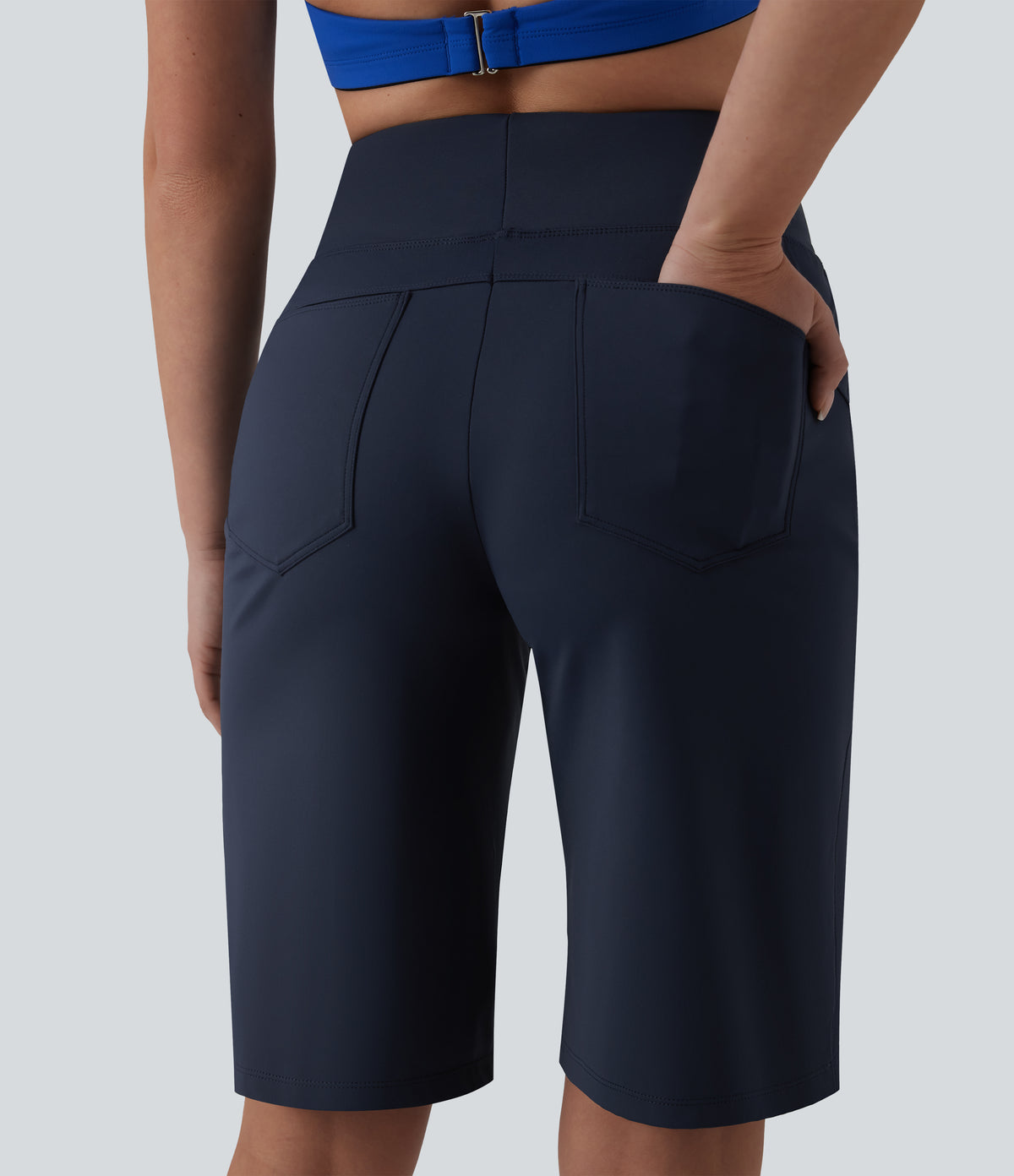 Airy High Waisted Tummy Control InstantCool Yoga Baggy Shorts with Pockets — Mood Indigo — view 5