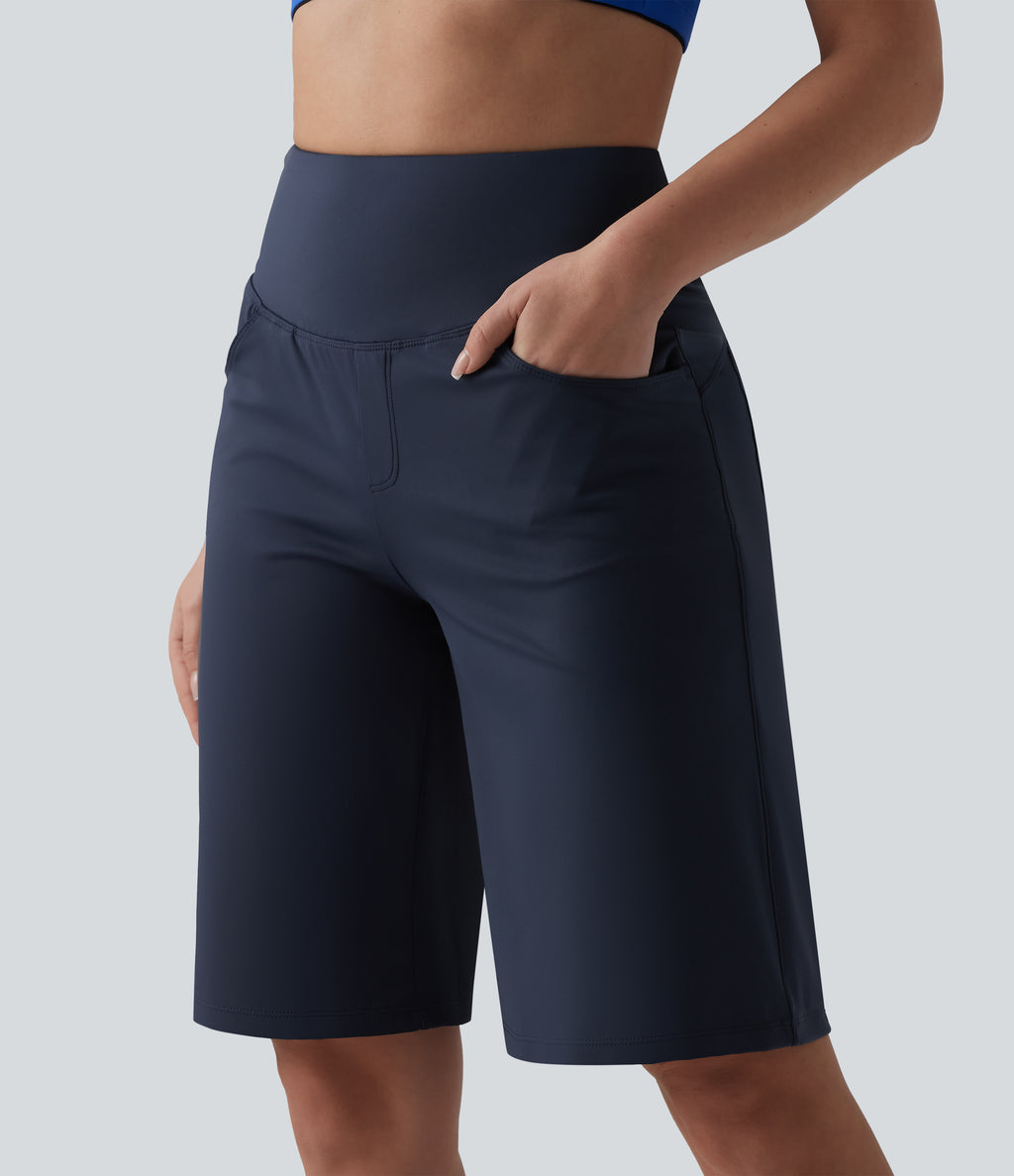 Airy High Waisted Tummy Control InstantCool Yoga Baggy Shorts with Pockets — Mood Indigo — view 4