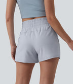 High Waisted Quick Dry Crinkle Casual Baggy Shorts with Pockets — Powder Blue Solid — view 2