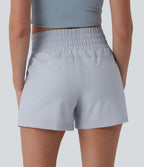High Waisted Quick Dry Crinkle Casual Baggy Shorts with Pockets — Powder Blue Solid — view 4