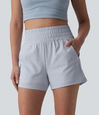High Waisted Quick Dry Crinkle Casual Baggy Shorts with Pockets — Powder Blue Solid — view 5