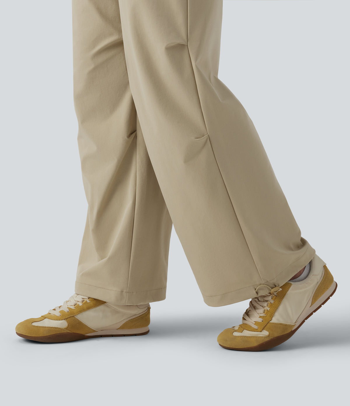 Mid Rise Drawstring Ruched Baggy Stretchy Poplin Casual Parachute Trousers with Pockets — Fields of Rye — view 5