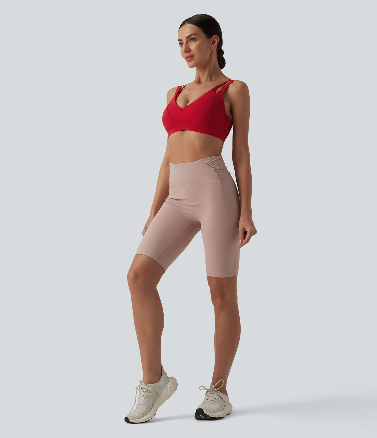 Airy Low Support Double Straps Backless InstantCool Yoga Sports Bra — Mars Red — view 5