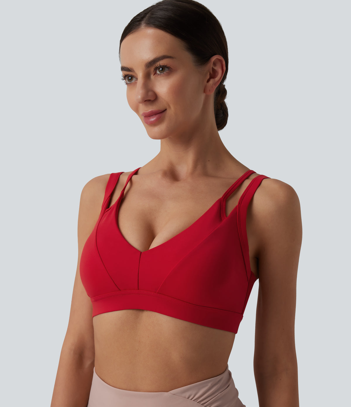 Airy Low Support Double Straps Backless InstantCool Yoga Sports Bra — Mars Red — view 4