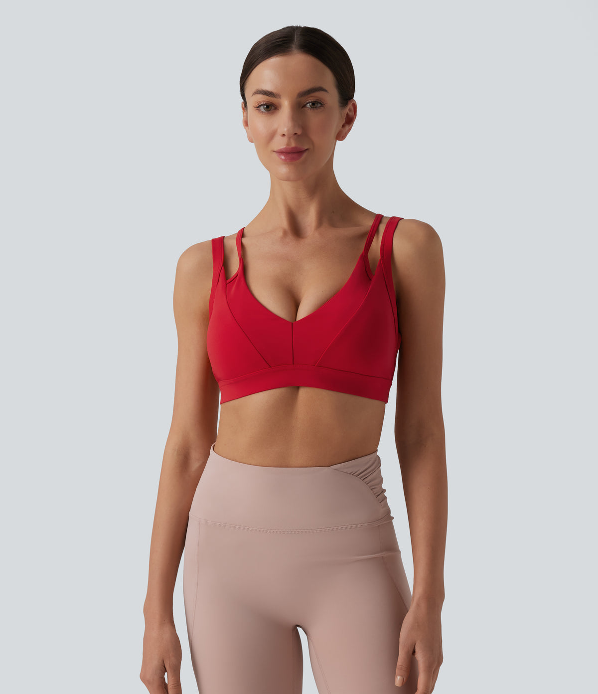 Airy Low Support Double Straps Backless InstantCool Yoga Sports Bra — Mars Red — view 1