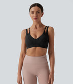 Airy Low Support Double Straps Backless InstantCool Yoga Sports Bra — Black — view 6