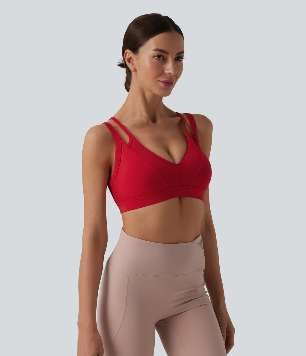 Airy Low Support Double Straps Backless InstantCool Yoga Sports Bra — Mars Red — view 3