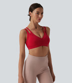 Airy Low Support Double Straps Backless InstantCool Yoga Sports Bra — Mars Red — view 3