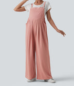 Adjustable Straps Waffle Casual Maternity Dungarees with Pockets — Rose Tan — view 7