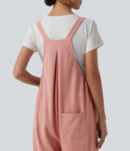 Adjustable Straps Waffle Casual Maternity Dungarees with Pockets — Rose Tan — view 6