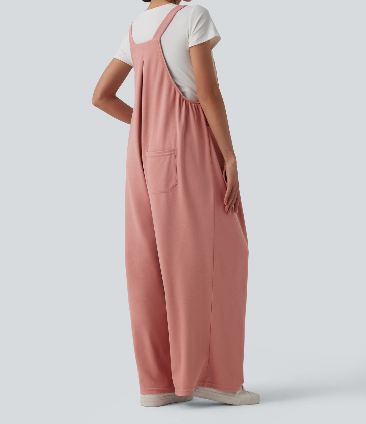 Adjustable Straps Waffle Casual Maternity Dungarees with Pockets — Rose Tan — view 2