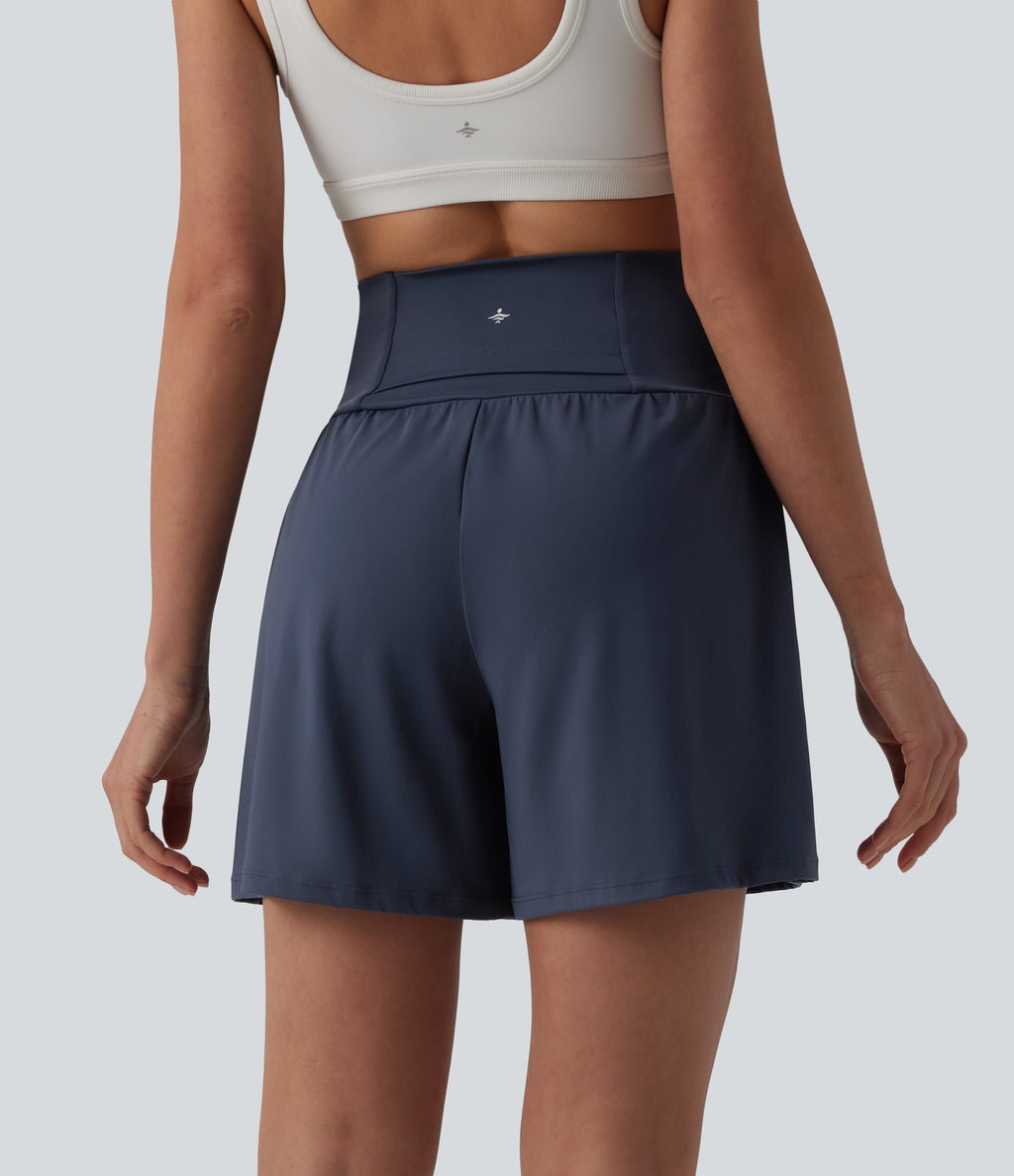 Airy High Waisted Pockets InstantCool Yoga Shorts 5'' — Mood Indigo — view 3