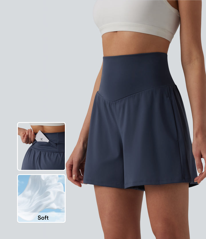 Airy High Waisted Pockets InstantCool Yoga Shorts 5'' — Mood Indigo — view 1