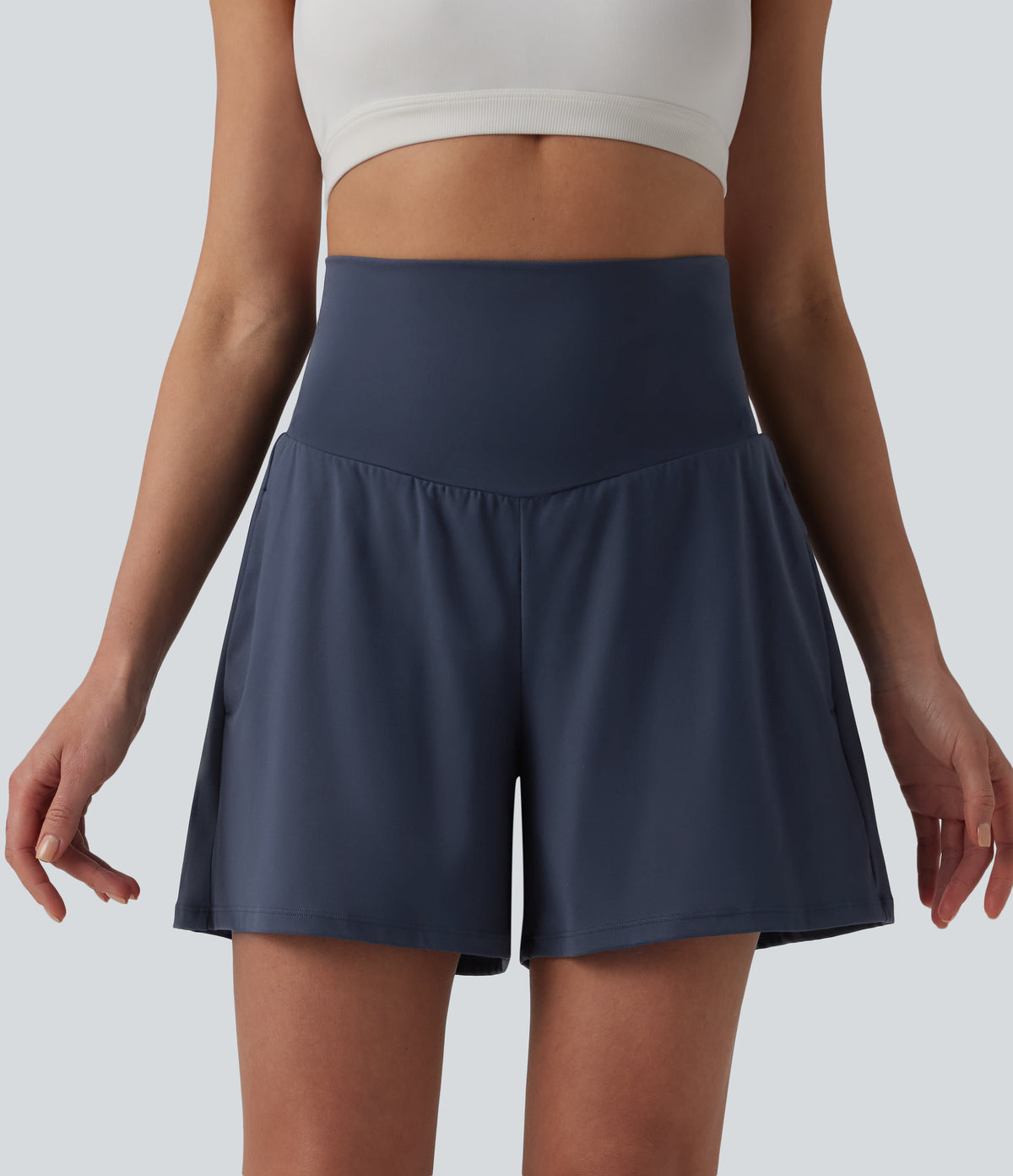 Airy High Waisted Pockets InstantCool Yoga Shorts 5'' — Mood Indigo — view 4