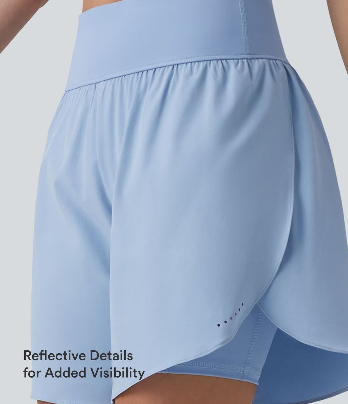 QuickDry High Waisted Tummy Control Reflective Dots Crossover Hem 2-in-1 Running Shorts 7'' with Pockets — Sky Blue — view 5