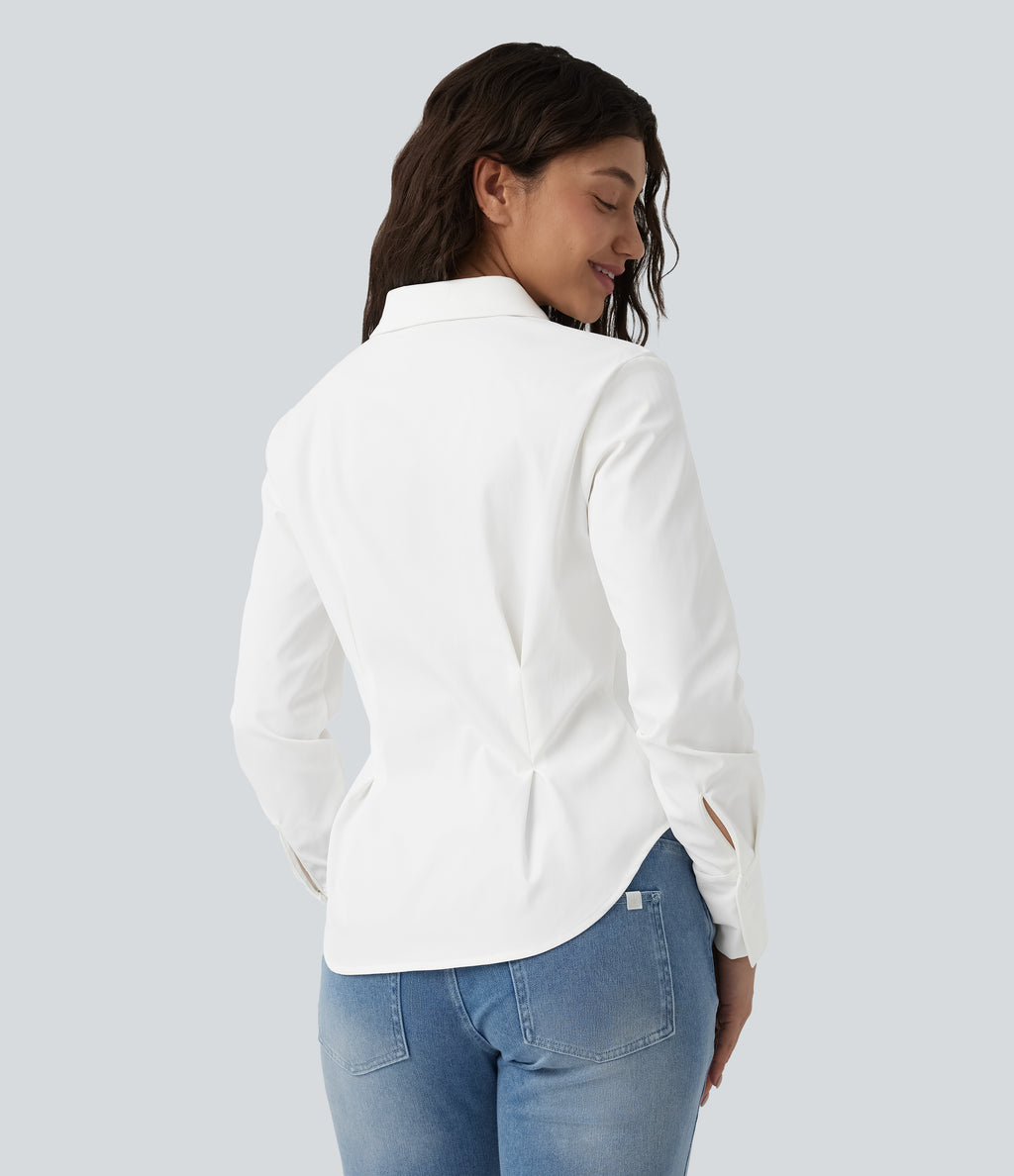 Long Sleeve Curved Hem Casual Shirt — White — view 2