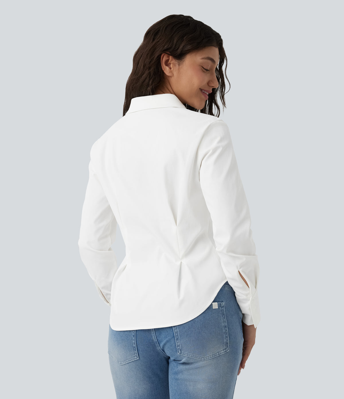 Long Sleeve Curved Hem Casual Shirt — White — view 2