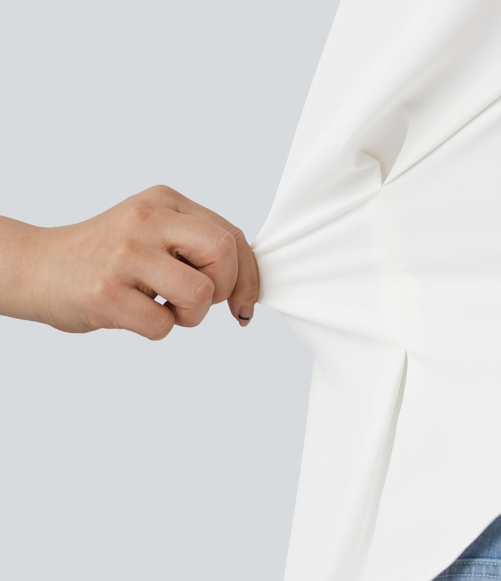 Long Sleeve Curved Hem Casual Shirt — White — view 5