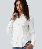 Long Sleeve Curved Hem Casual Shirt — White — view 4