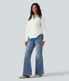 Long Sleeve Curved Hem Casual Shirt — White — view 6