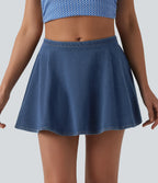 Mid Rise A-ine Denim Casual Skort — Estate Blue Denim — view 6