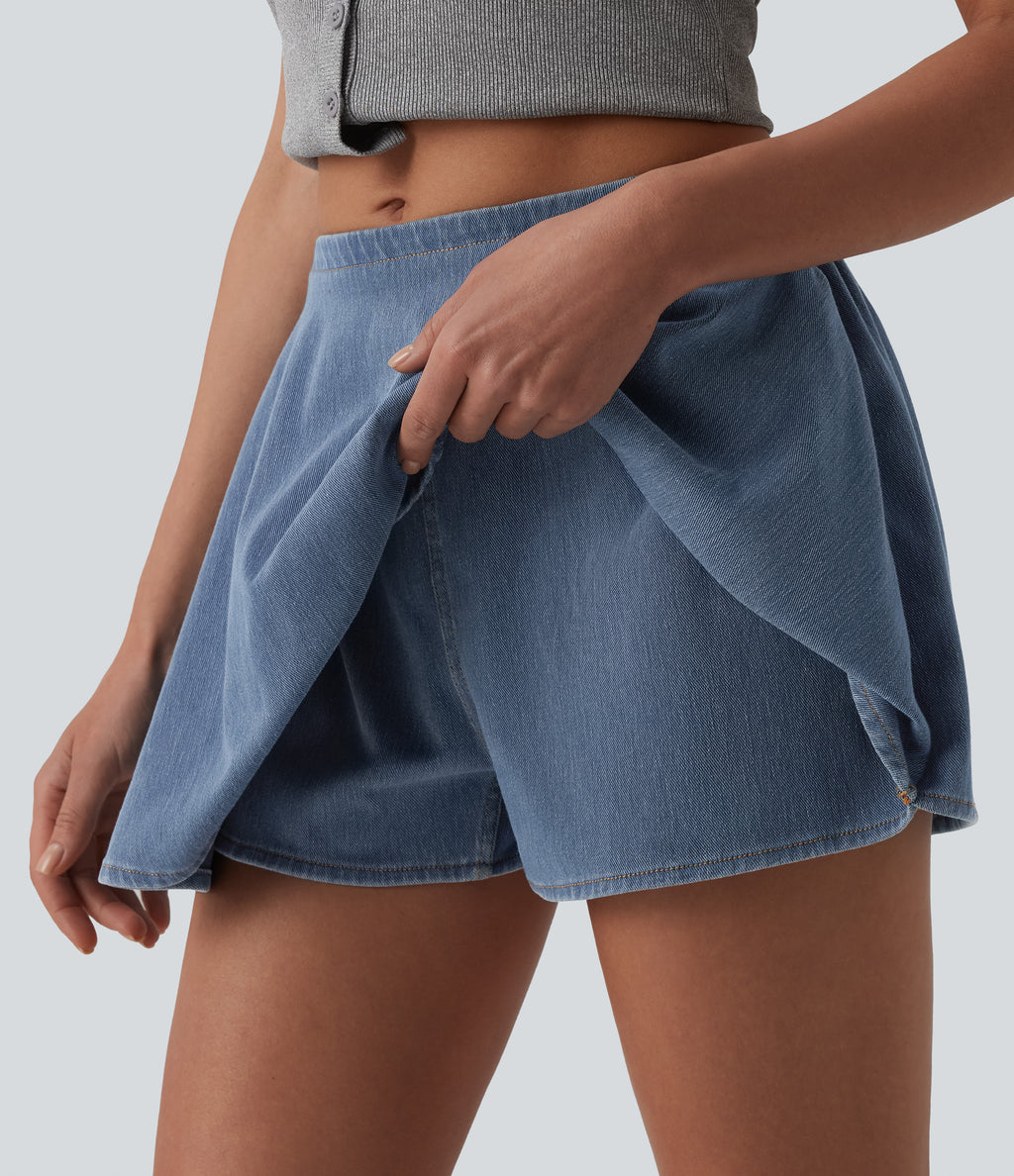 Mid Rise A-ine Denim Casual Skort — Malibu Blue Denim — view 4
