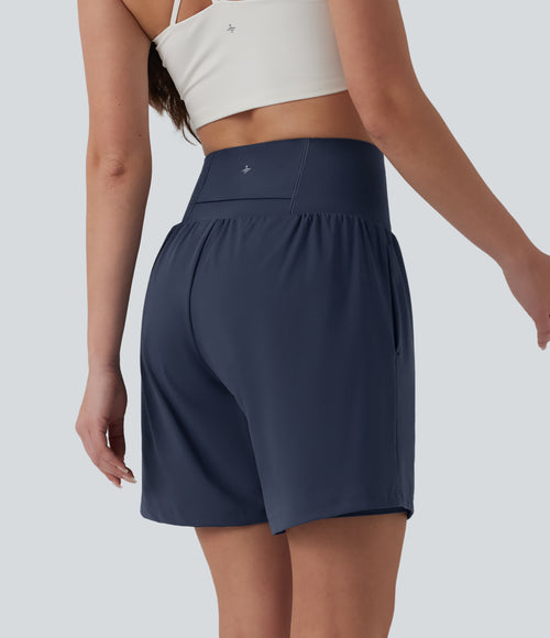 Airy Super High Waisted Tummy Control 2-in-1 InstantCool Yoga Shorts 7" with Pockets — Mood Indigo — view 2
