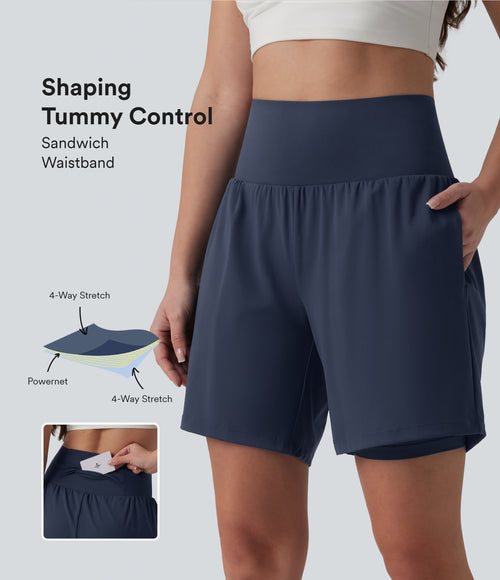 Airy Super High Waisted Tummy Control 2-in-1 InstantCool Yoga Shorts 7" with Pockets — Mood Indigo — view 1