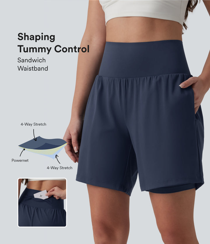 Airy Super High Waisted Tummy Control 2-in-1 InstantCool Yoga Shorts 7" with Pockets — Mood Indigo — view 1
