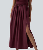 V Neck Sleeveless Flowy Maxi Casual Dress — Berry Red — view 5