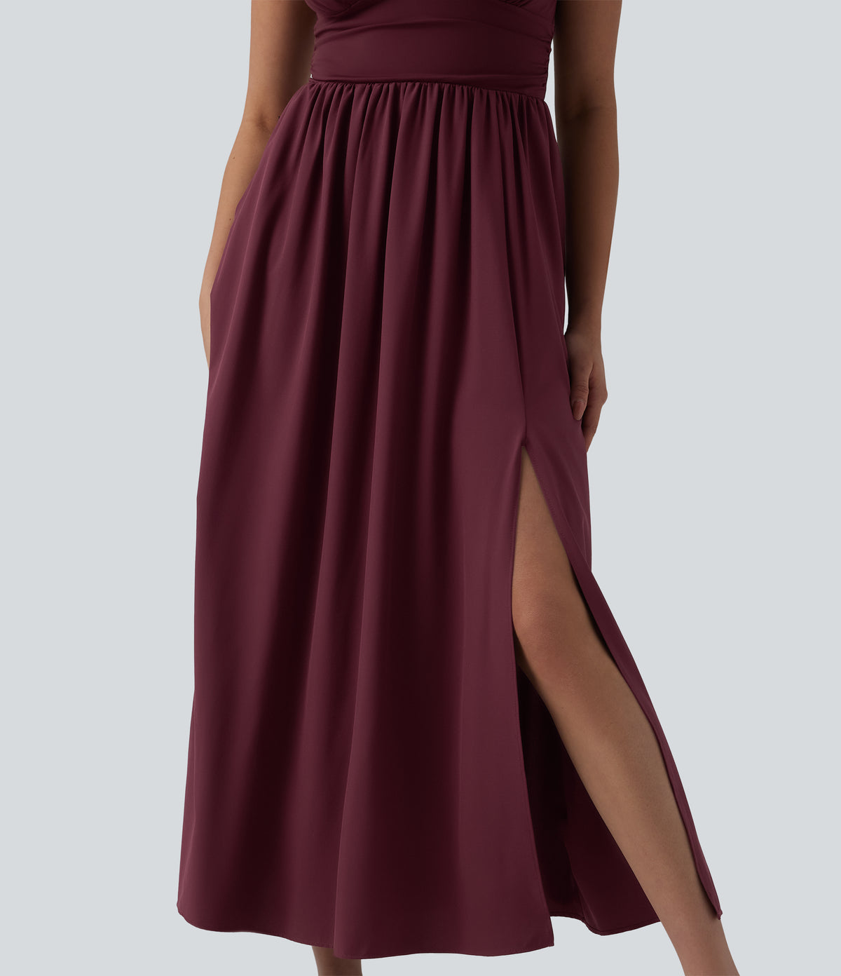 V Neck Sleeveless Flowy Maxi Casual Dress — Berry Red — view 5