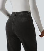 High Waisted 7/8 Casual Straight Leg Jeans with pockets — Meteorite Black Denim — view 5