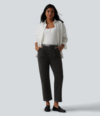 High Waisted 7/8 Casual Straight Leg Jeans with pockets — Meteorite Black Denim — view 6