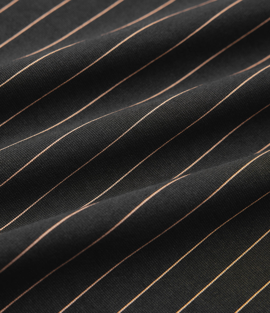 Boat Neck Sleeveless Tie Side Cool Touch Stripe Work Jumpsuit with Pockets-Edition — Black Brown Black Pinstripe — view 8