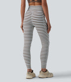 High Waisted Drawstring Stripe Yoga Leggings with Pockets — Café Mocha — view 2