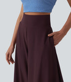 High Waisted Tummy Control Ruffle Hem Baggy Trousers with Pockets — Fig — view 4